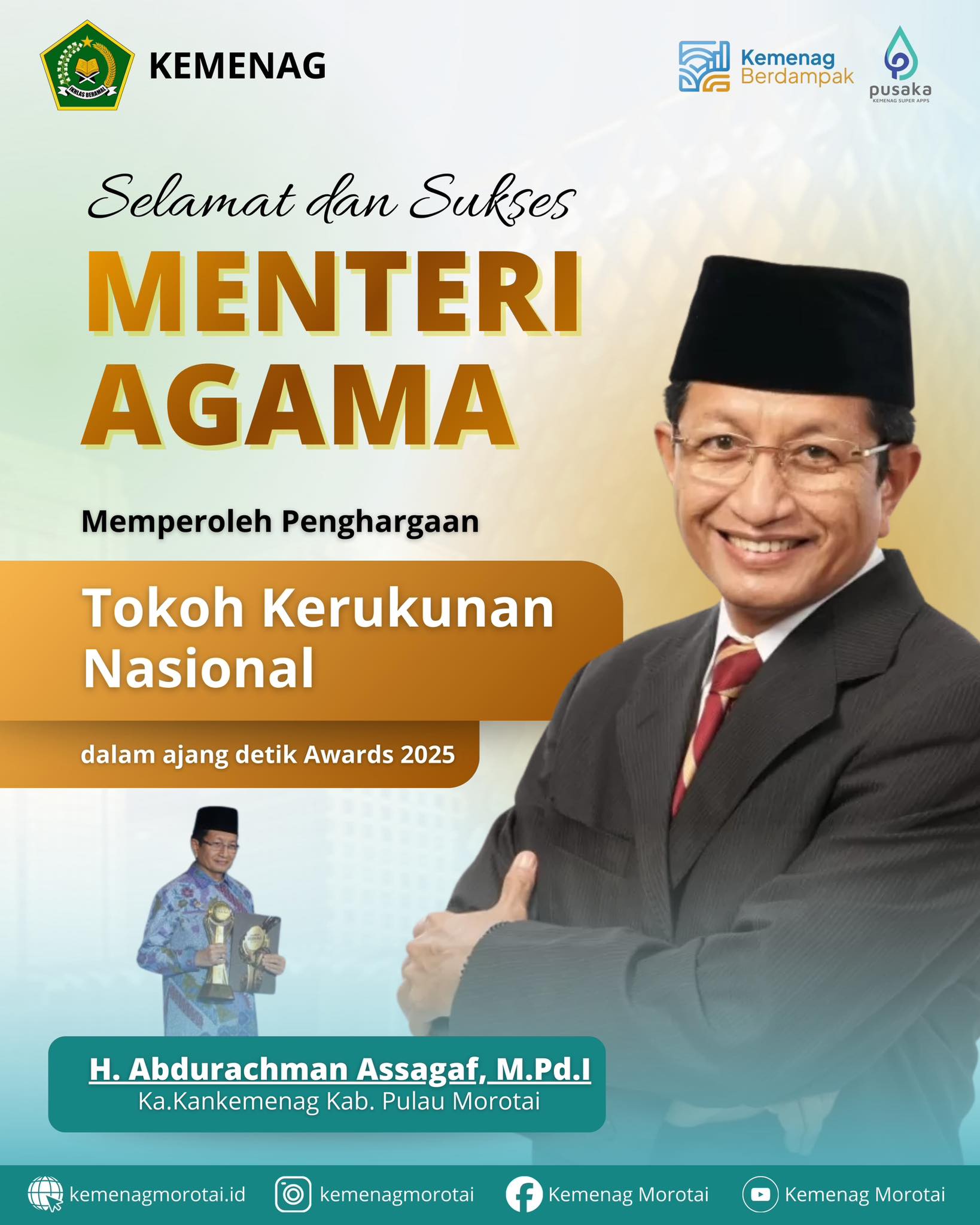 Mentri Agama Memperoleh Penghargaan Tokoh Kerukunan Nasional